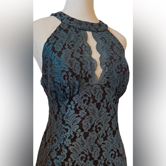 R&M Richards | Glitter Lace Mermaid Halter Gown (10) - Picture 7 of 13